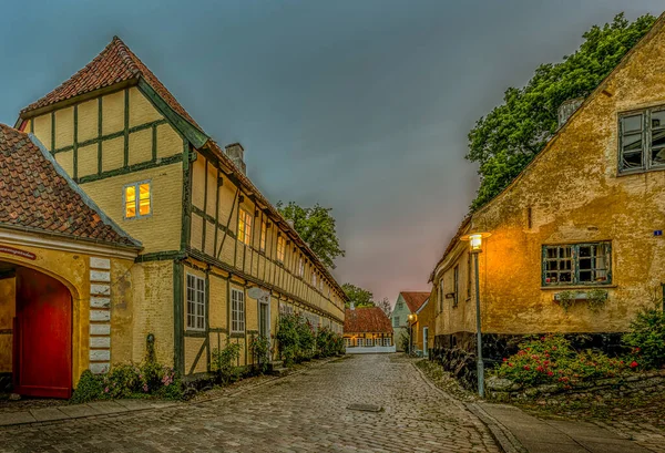 Old Half Timbered Museum Ancient Houses Cobbled Street Dim Evening — 图库照片