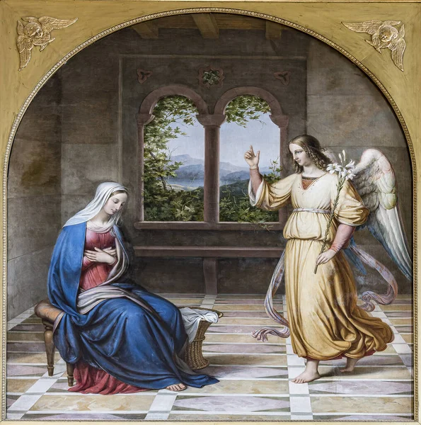 ancient painting of the annunciation, Helsinor, Denmark, may 14, 2021