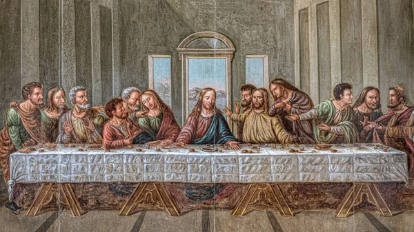 Last Supper Painting 1842 Garslev Church Denmark August 2022 图库图片
