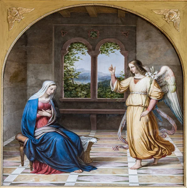 Ancient Painting Annunciation Helsinor Denmark May 2021 图库图片