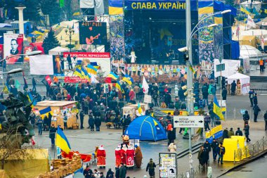 Kyiv, Ukrayna - 21 Aralık 2013: Kyiv 'de protestolar. Saygınlık Devrimi, Euromaidan