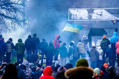 Kyiv, Ukrayna - 21 Aralık 2013: Yanukoviç 'in gücüne karşı Kyiv' in merkez sokaklarında protestolar.