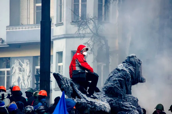 Kijów Ukraina Stycznia 2014 Protestujący Kijowie Protesty Centralnych Ulicach Kijowa — Zdjęcie stockowe