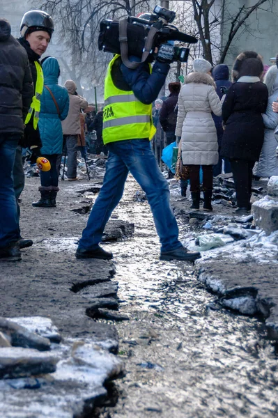 Kiev Ucrania Enero 2014 Periodista Con Cámara Oculta Las Protestas — Foto de Stock