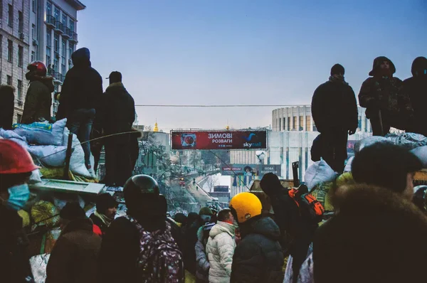 Kiev Ukraine Janvier 2014 Des Manifestants Aux Barricades Dans Les — Photo