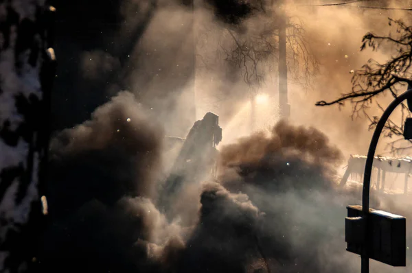 Humo Los Incendios Guerra Las Calles Kiev — Foto de Stock