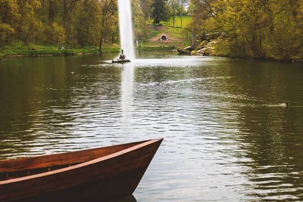 Wooden Boat Pond Arboretum Sofiyivka Uman Ukraine — Stock Photo, Image