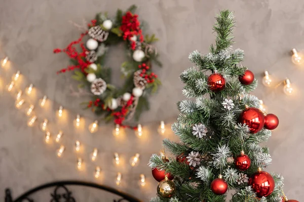 Interior Christmas Magic Glowing Tree Fireplace Gifts — Stock Photo, Image