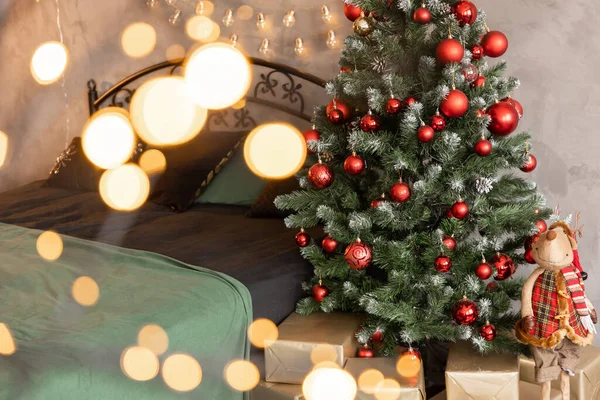 Interior Christmas Magic Glowing Tree Fireplace Gifts — Stock Photo, Image