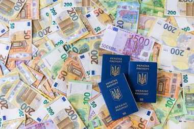 Ukrayna pasaportu ve banknotları. Kimlik kartı.