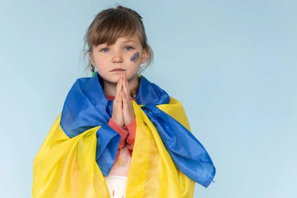 Bambina Con Bandiera Ukraine — Foto Stock