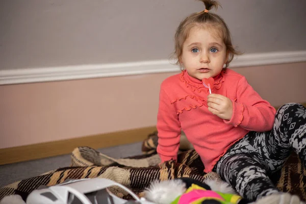 Portrait Sad Blue Eyed Blond Little Girl — стоковое фото