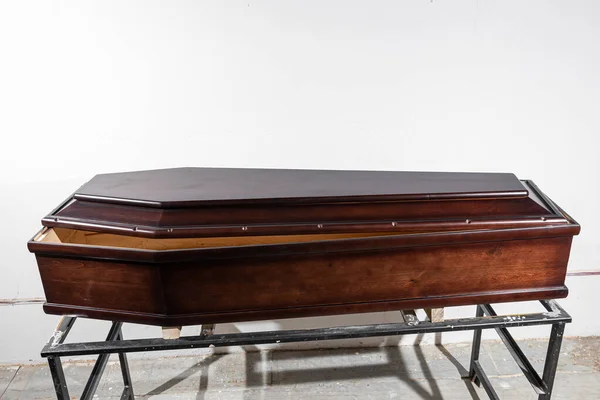 Wooden Laquered Coffin Sale Special Ritual Store — Stock Photo, Image
