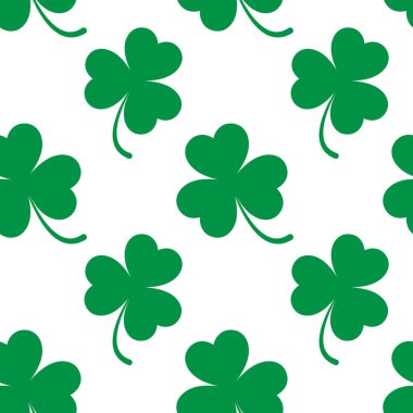 Beyaz arka planda yonca yaprakları olan kusursuz bir desen. Aziz Patrick Günü 'nde. Yonca