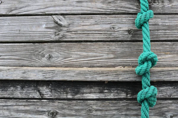 Turquoise Rope Knots Gray Wooden Surface — Fotografia de Stock