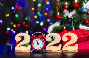 Mutlu yıllar 2022. Banner, tebrik kartı. Yeni yıl kararları ve mutlu dilekler için arka plan.