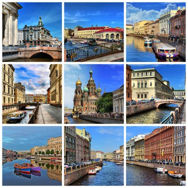 St. Petersburg tarihi ve sanatsal manzaralı kolaj
