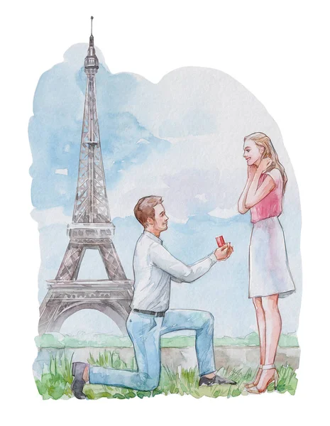 Man Making Marriage Proposal Woman Paris — Fotografia de Stock