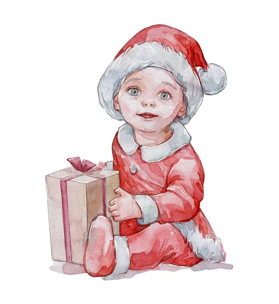 Little Child Gift Wearing Santa Costume — Fotografia de Stock