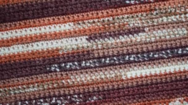 Brown Orange Striped Crochet Pattern Background Slow Clockwise Rotation — Stockvideo