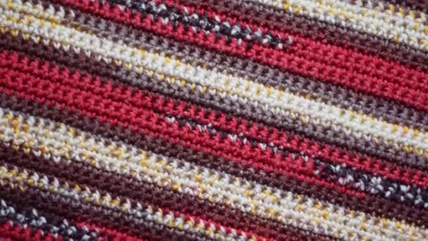 Red Brown Striped Crochet Pattern Background Slow Clockwise Rotation — Video