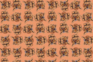 Kahverengi tonlarda tekrarlanan baykuş figürlerinden oluşan soyut arkaplan