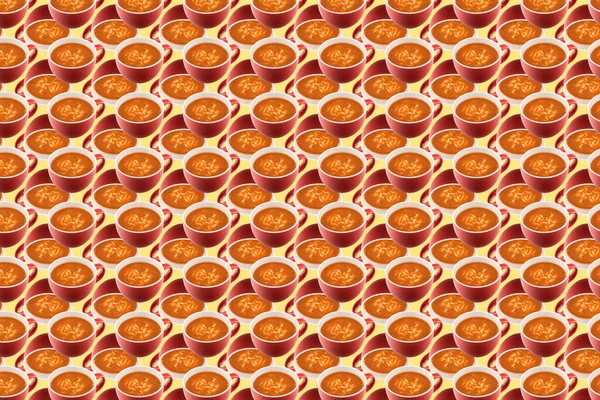 Abstract Textured Red Orange Background Composed Ceramic Cups Tomato Soup — Stock Photo, Image