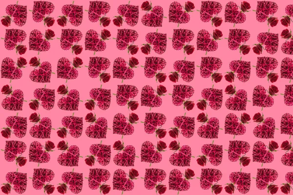 Абстрактний Колаж Складається Плетених Сердець Троянд Червоно Рожевих Тонах — стокове фото