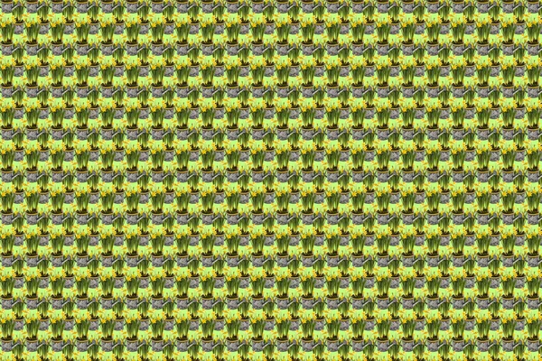 Metalik sulama kutusunda sarı narsisli çiçeklerden oluşan soyut doku kolajı arka planı