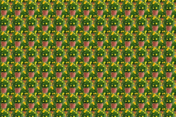 Abstract Texture Collage Background Composed Marigolds Flowerpot Yellow Green Colors — Stock Photo, Image