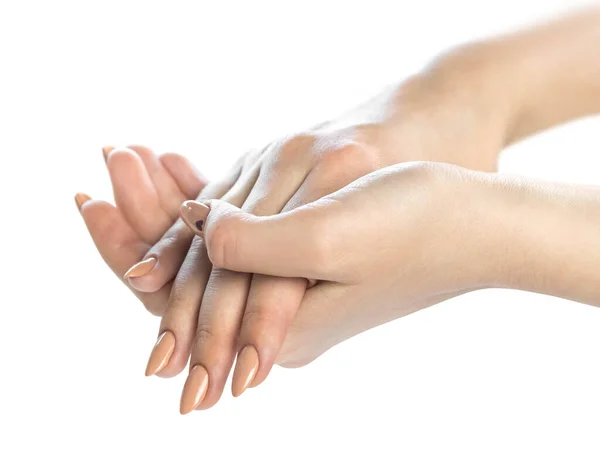 Γυναίκα Χέρια Τρίψιμο Λευκό Backgroud — Φωτογραφία Αρχείου
