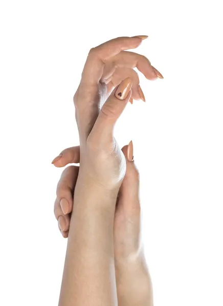 Mãos Suaves Mulher Beleza Isolado Sobre Fundo Branco — Fotografia de Stock