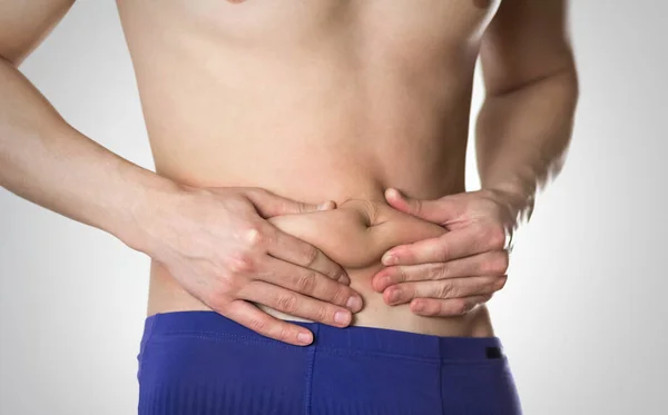Perder Peso Hombre Con Sobrepeso Estómago — Foto de Stock