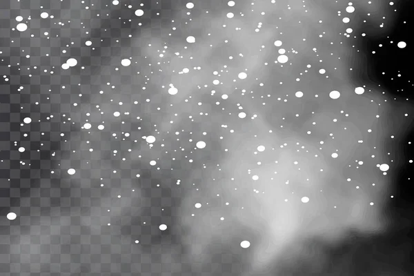 クリスマスの雪 透明な背景に雪片が降っています 空を飛ぶ白い雪片 — ストックベクタ