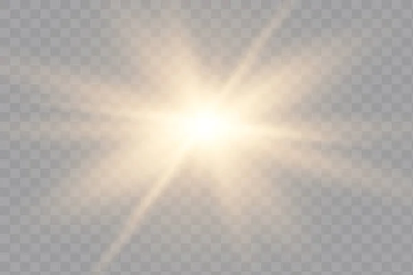 Sarı parlak ışık şeffaf bir arkaplanda patlar. Parlak sihirli toz parçacıkları.