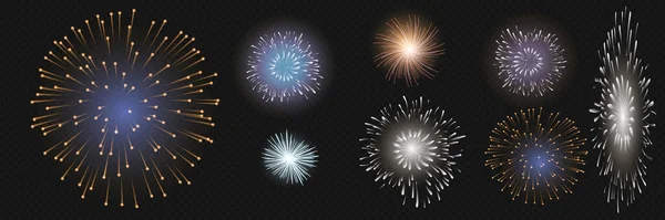 Διάνυσμα Φωτεινά Πολύχρωμα Πυροτεχνήματα Στο Φόντο Του Νυχτερινού Ουρανού — Διανυσματικό Αρχείο