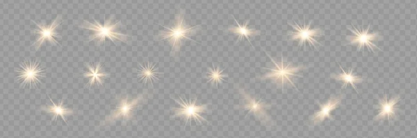 Geïsoleerd Wit Transparant Licht Glanseffect Instellen Lens Flare Explosie Glitter — Stockvector