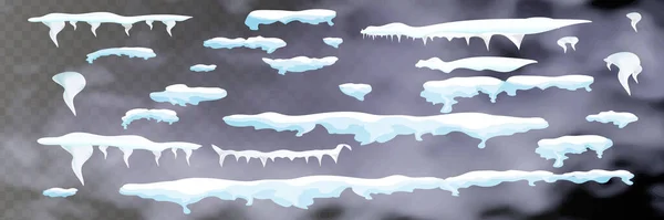Ensemble Glaçons Neige Calotte Isolée Éléments Neigeux Sur Fond Hiver — Image vectorielle