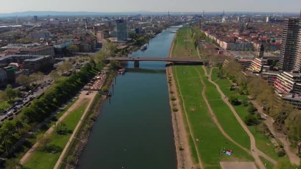 Vista Superior Del Terraplén Del Río Neckar Puentes Torre Televisión — Vídeos de Stock