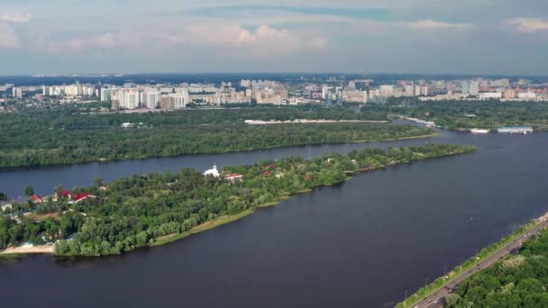 Ukrayna Nın Başkenti Kiev Üzerinden Güzel Bir Uçuş Park Ağaç — Stok video