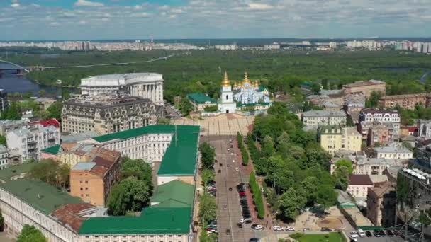 Piękny Lot Południu Nad Klasztorem Michała Rano Widok Domy Kijowie — Wideo stockowe