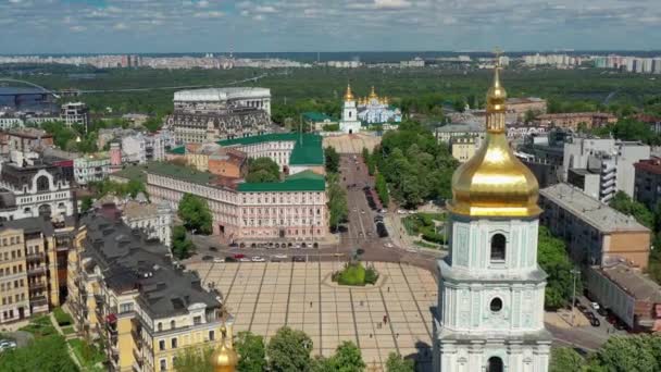 Gyönyörű Repülés Délután Hagia Sophia Felett Kijevben Reggeli Kilátás Házakra — Stock videók