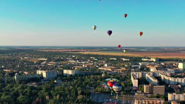 Όμορφα Μπαλόνια Πετούν Πάνω Από Δάσος Πάρκο Πόλη Όμορφη Πτήση — Αρχείο Βίντεο