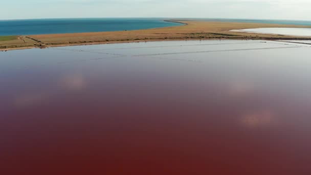 Вид Сверху Соленое Розовое Озеро Розовый Закат — стоковое видео