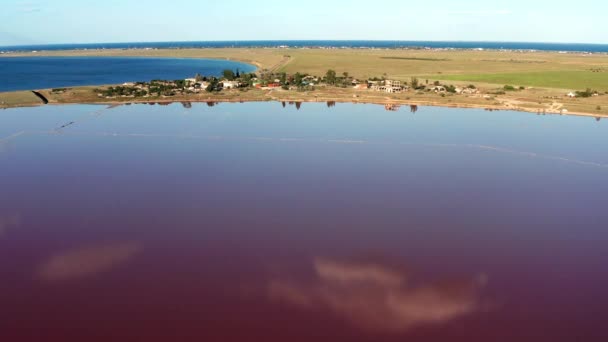Krásný Horní Pohled Slané Růžové Jezero Krásný Růžový Západ Slunce — Stock video