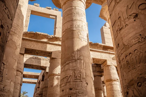 Olika Kolumner Med Hieroglyfer Karnaks Tempel Karnak Tempel Det Största — Stockfoto