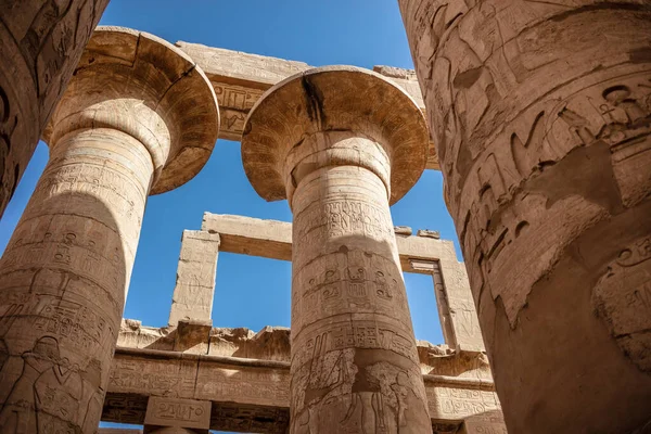 Different Columns Hieroglyphs Karnak Temple Karnak Temple Largest Complex Ancient — стоковое фото