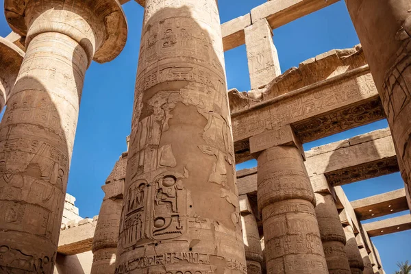 Different Columns Hieroglyphs Karnak Temple Karnak Temple Largest Complex Ancient — стоковое фото