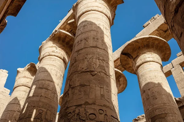 Different Columns Hieroglyphs Karnak Temple Karnak Temple Largest Complex Ancient — стоковое фото