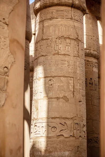 Olika Kolumner Med Hieroglyfer Karnaks Tempel Karnak Tempel Det Största — Stockfoto